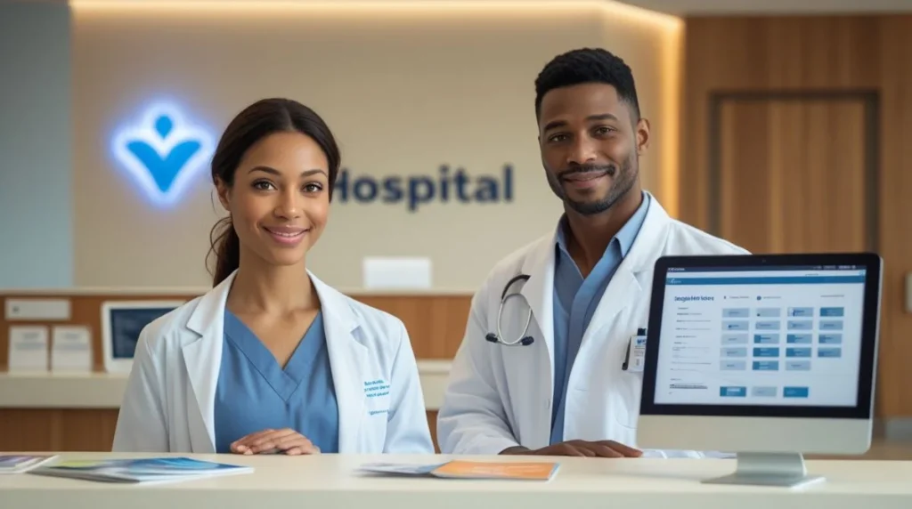Friendly staff at the hospital information desk